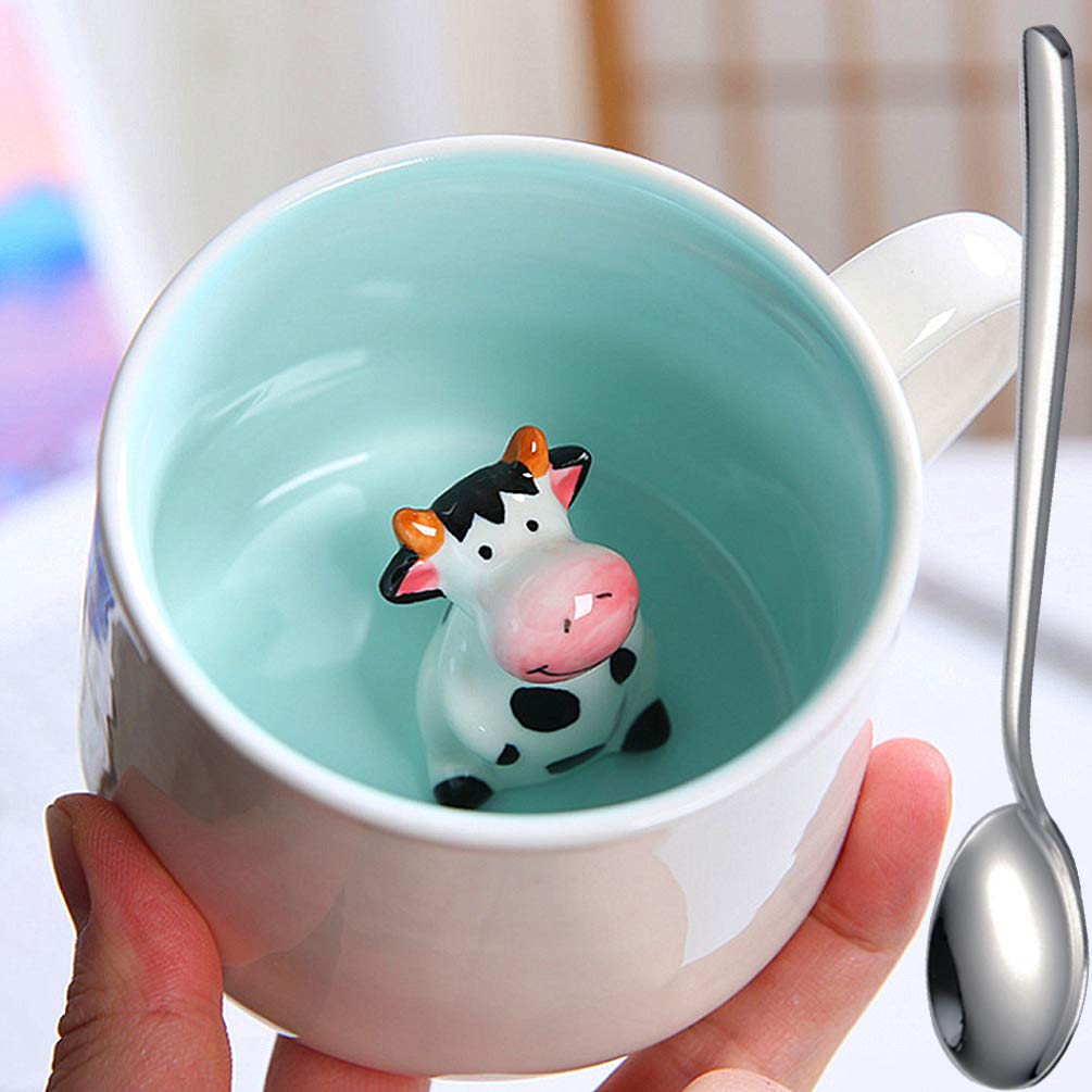 Amazon.com | Ponerine 3D Mug, Cow Figurine Tea Cup, Father's Day